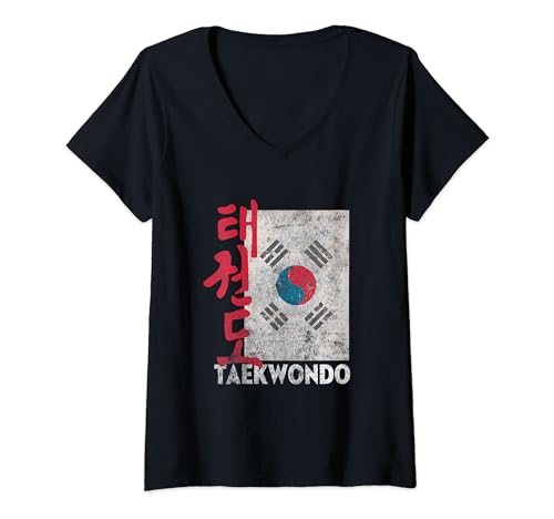 Damen Taekwondo T-Shirt - Koreanische Flagge Taekwondo-Shirt T-Shirt mit V-Ausschnitt von Taekwondo T-Shirts Martial Arts Korean Flag Shirts
