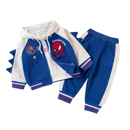 Taenzoess Kinder Spiderman Kostüm Jungen Bekleidungsset Kinderanzug Baby Sweatshirt Hose Junge Kapuzenpullover Kleidung Outfit (B Blue, 3-4 Jahre) von Taenzoess