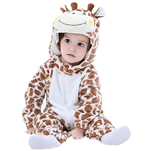 Taenzoess Unisex Pyjama Tier Strampler Kostüme Flanell Bekleidung Jumpsuit Schlafanzug Overall Baby Spielanzug (Giraffe,80cm) (Giraffe, 90) von Taenzoess