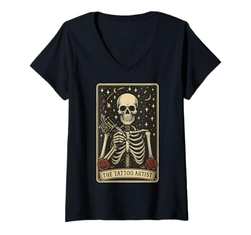 Damen The Tattoo Artist T-Shirt mit V-Ausschnitt von Tätowierer Tätowierung Lustig Tarotkarte