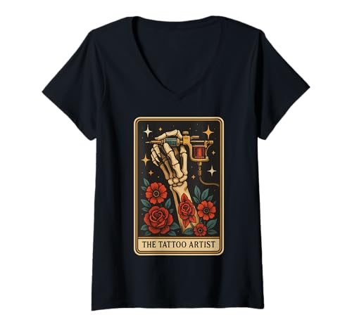 Damen The Tattoo Artist T-Shirt mit V-Ausschnitt Damen The Tattoo Artist T-Shirt mit V-Ausschnitt von Tätowierer Tätowierung Lustig Tarotkarte