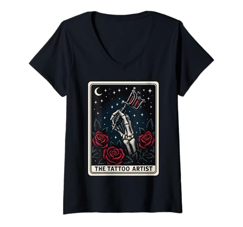 Damen The Tattoo Artist T-Shirt mit V-Ausschnitt von Tätowierer Tätowierung Lustig Tarotkarte