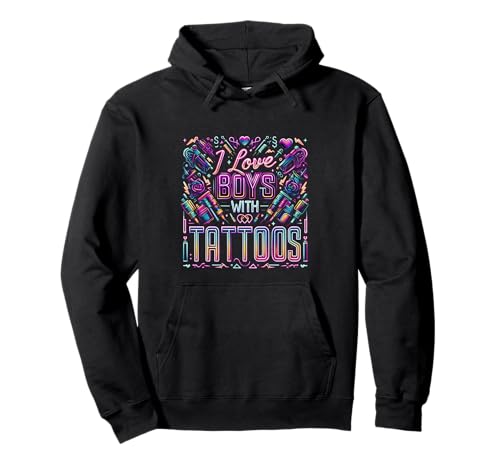 I Love Boys with Tattoos Ink Artist Appreciation - Pullover Hoodie von Tätowierte Romantiker