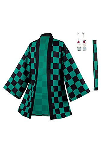 Taeyue Anime Kamado Tanjirou Cosplay Kostüm Halloween Karneval Cosplay Mantel Anzug Kimono Jacke Herren, grün, L von Taeyue