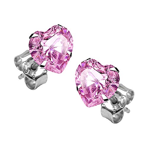 Taffstyle 925 Silber Ohrstecker Ohrringe Stecker Studs Herz mit einem Glitzer Zirkonia Stein in Herzform Damen Mädchen 4mm Pink von Taffstyle