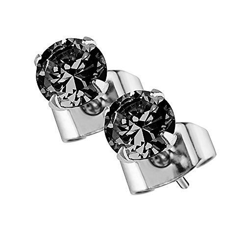 Taffstyle 925 Silber Ohrstecker Ohrringe Stecker Studs mit einem rundem Glitzer Zirkonia Stein in Diamant Form für Damen und Herren 10mm Schwarz von Taffstyle