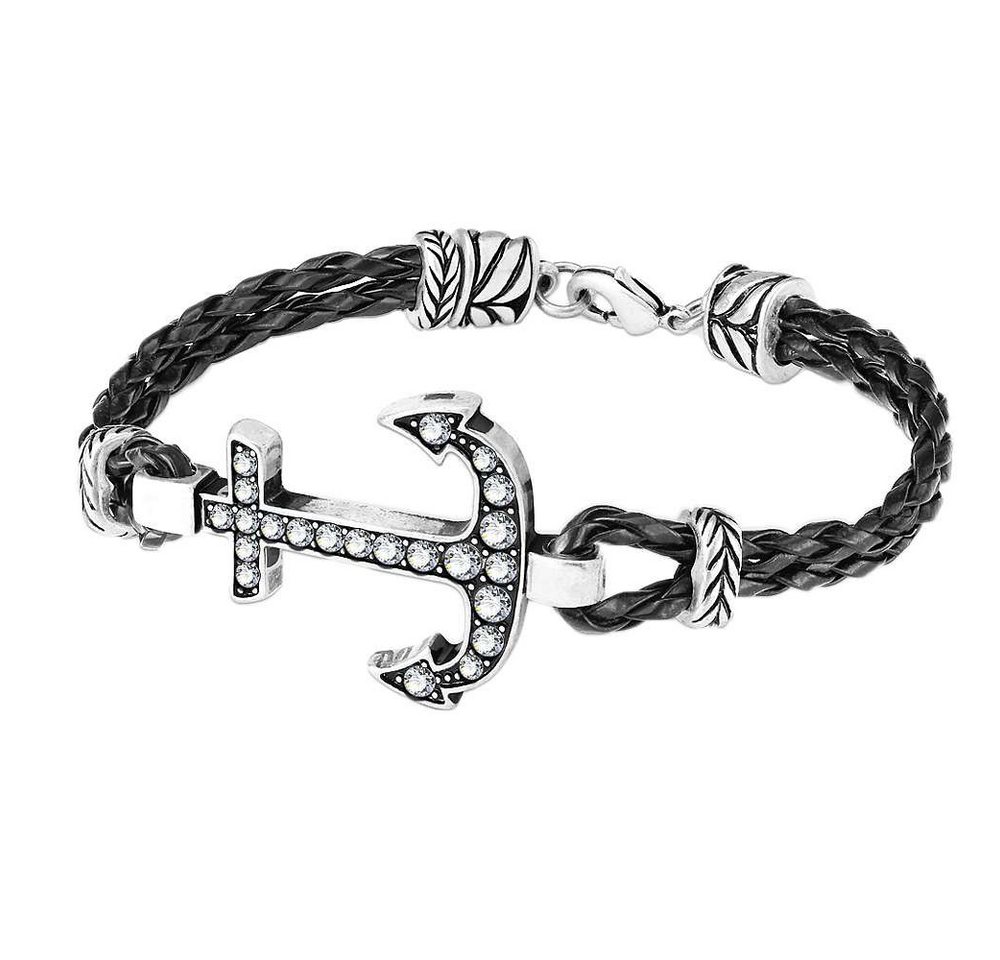 Taffstyle Armband Anker Armband Schwarz Kunstleder Kristalle Unisex maritimer Schmuck (Modisches Kunstlederarmband mit funkelndem Anker aus Kristallen - tolle Geschenkidee) von Taffstyle