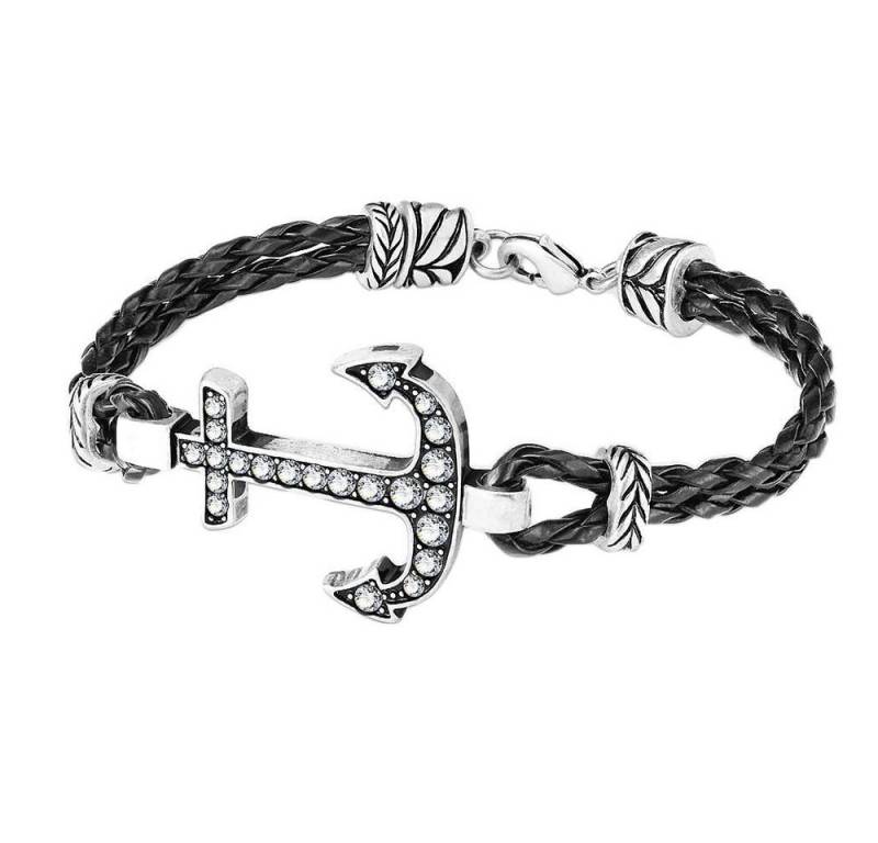 Taffstyle Armband Anker Armband Schwarz Kunstleder Kristalle Unisex maritimer Schmuck (Modisches Kunstlederarmband mit funkelndem Anker aus Kristallen - tolle Geschenkidee) von Taffstyle