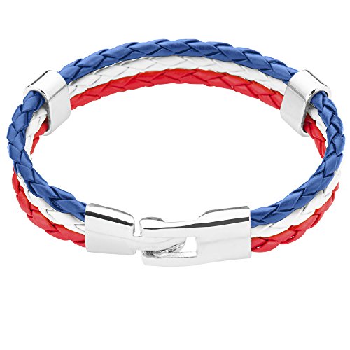 Taffstyle Armband Armreif geflochten Leder Fahne Motiv Fussball EM WM Fanartikel Land Flagge Ärmel Schmuck Damen oder Herren Frankreich - 21cm von Taffstyle