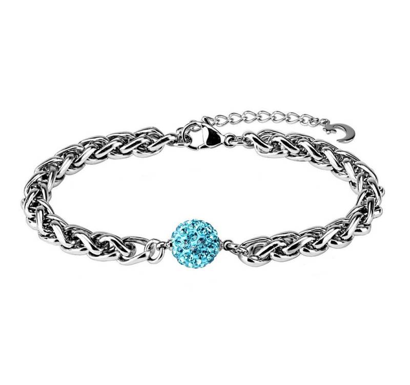 Taffstyle Armband Damen Edelstahl Armband geflochten mit Kristall Kugel Aqua, Damen Frauen Armreif Schmuck Modeschmuck von Taffstyle