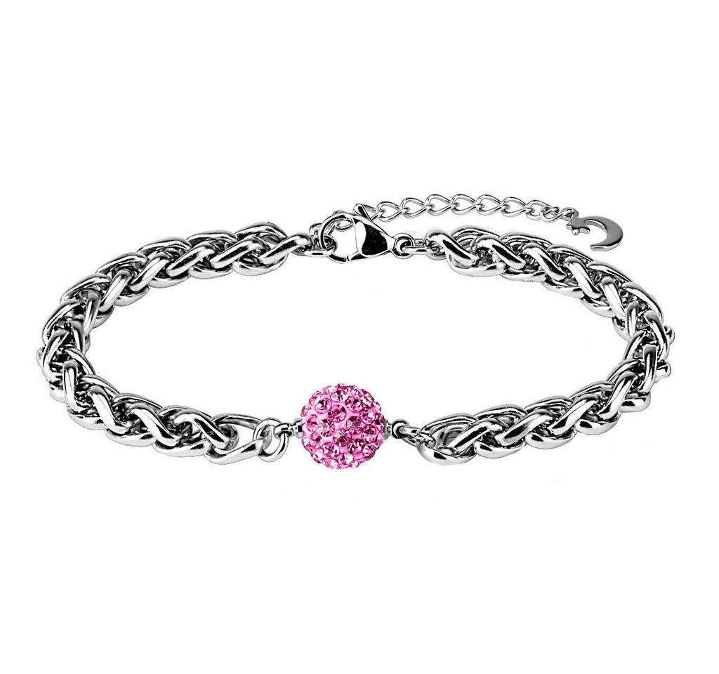 Taffstyle Armband Damen Edelstahl Armband geflochten mit Kristall Kugel Pink, Damen Frauen Armreif Schmuck Modeschmuck Taffstyle Armband Damen Edelstahl Armband geflochten mit Kristall Kugel Pink, Damen Frauen Armreif Schmuck Modeschmuck von Taffstyle