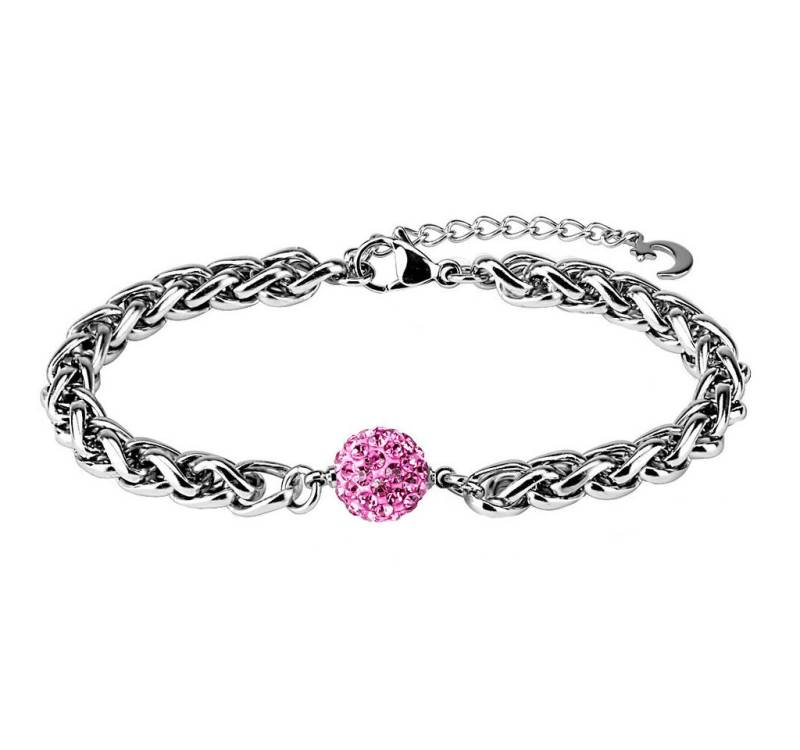 Taffstyle Armband Damen Edelstahl Armband geflochten mit Kristall Kugel Pink, Damen Frauen Armreif Schmuck Modeschmuck von Taffstyle