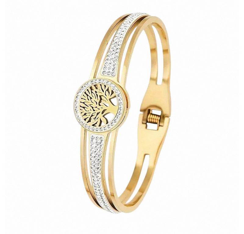 Taffstyle Armband Lebensbaum Damen Armband Edelstahl 18K vergoldet Strass Elegant (Filigranes Damen-Armband mit einem Lebensbaum-Motiv), Der Klappverschluss ist praktisch, sicher und sorgt für guten Halt von Taffstyle
