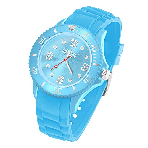 Taffstyle Armbanduhr Silikon Analog Quarz Uhr Farbige Sport Sportuhr Damen Herren Kinder Unisex 34mm Hellblau von Taffstyle