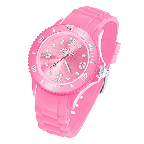 Taffstyle Armbanduhr Silikon Analog Quarz Uhr Farbige Sport Sportuhr Damen Herren Kinder Unisex 34mm Rosa von Taffstyle