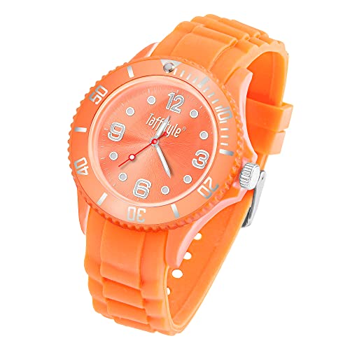 Taffstyle Armbanduhr Silikon Analog Quarz Uhr Farbige Sport Sportuhr Damen Herren Kinder Unisex 39mm Orange von Taffstyle