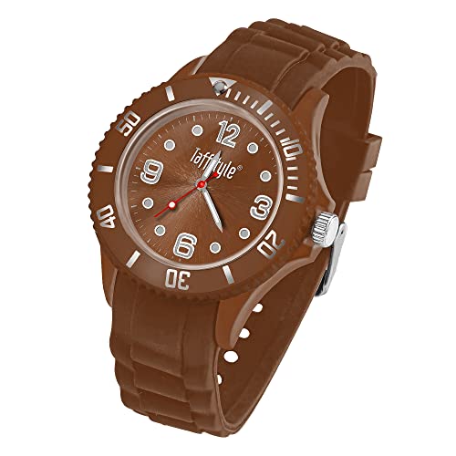 Taffstyle Armbanduhr Silikon Analog Quarz Uhr Farbige Sport Sportuhr Damen Herren Kinder Unisex 43mm Braun von Taffstyle