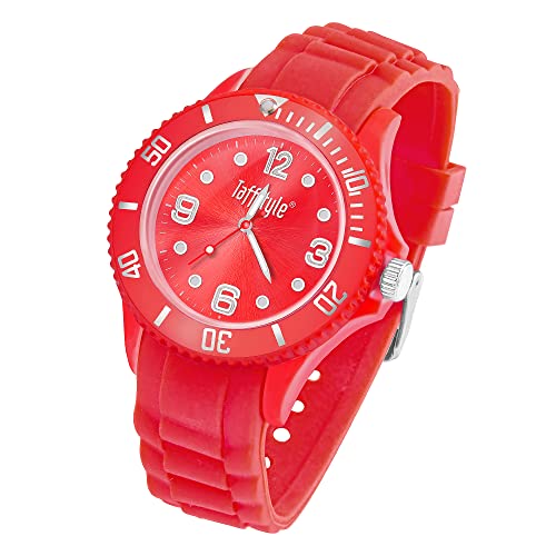 Taffstyle Armbanduhr Silikon Analog Quarz Uhr Farbige Sport Sportuhr Damen Herren Kinder Unisex 43mm Rot von Taffstyle