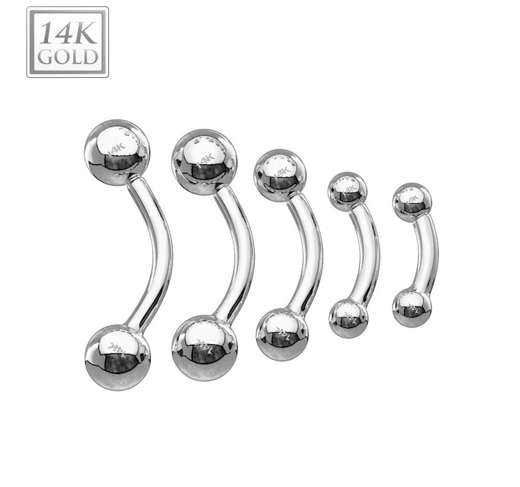 Taffstyle Augenbrauenpiercing Augenbrauen Piercing 14 Karat 585 Echtgold Weißgold 1,2mm x 6mm x 3mm (Eyebrow Tragus Helix Lippe Ohr Nase Intim), Banane Bananabell Ohr Tragus Helix Piercing Banane Augenbrauen von Taffstyle
