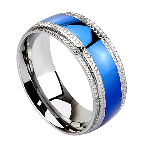 Taffstyle Band Ring Edelstahl Ehering Herrenring Damenring Partnerring Damen Herren Tribal Silber Blau Größe 62 (19.7) Breite 8mm von Taffstyle