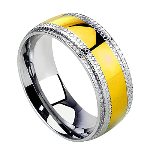 Taffstyle Band Ring Edelstahl Ehering Herrenring Damenring Partnerring Damen Herren Tribal Silber Gold Größe 60 (19.1) Breite 8mm von Taffstyle