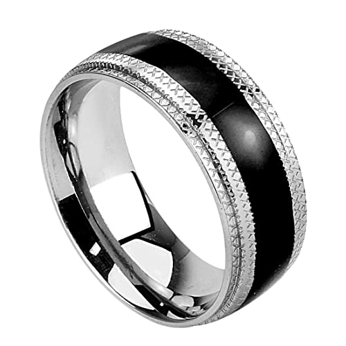 Taffstyle Band Ring Edelstahl Ehering Herrenring Damenring Partnerring Damen Herren Tribal Silber Schwarz Größe 73 (23.2) Breite 8mm von Taffstyle