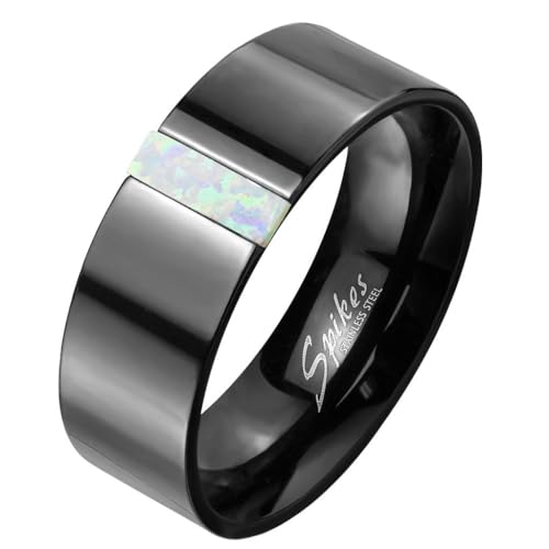 Taffstyle Band Ring Edelstahl Freundschaftsring Herrenring Damenring Partnerring Damen Herren Schmuck Fingerring mit eingefasste rechteckigen Opal Schwarz Größe 68 (21.6) von Taffstyle