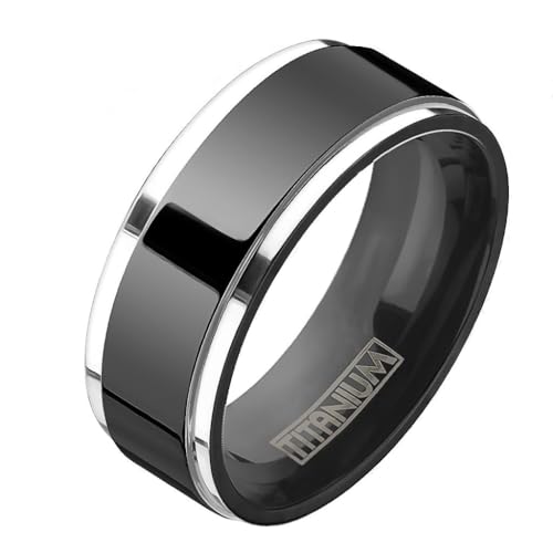 Taffstyle Band Ring Edelstahl Freundschaftsring Herrenring Damenring Partnerring Damen Herren Silber mit polierten schwarzen Center Fingerring Größe 61 (19.4) von Taffstyle