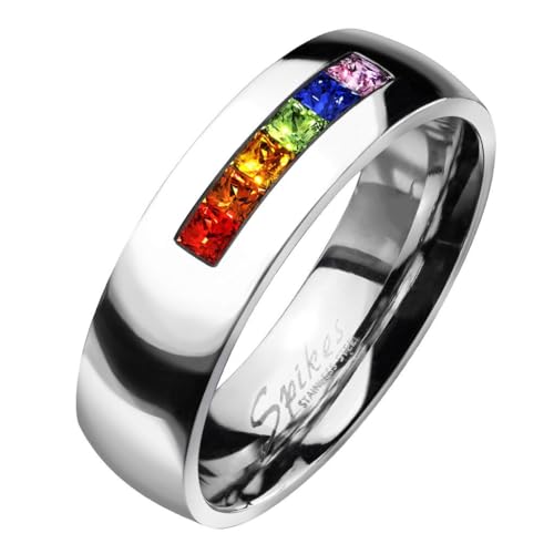Taffstyle Band Ring Edelstahl Freundschaftsring Herrenring Damenring Partnerring Damen Herren bunte Kristall Reihe Regenbogenfarben Fingerring Größe 61 (19.4) von Taffstyle
