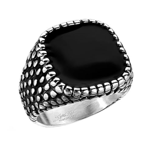 Taffstyle Band Ring Edelstahl Herren Siegelring Biker Ring Edelstahl Silber schwarzer Stein Drachenhaut Style Größe 64 (20.4) von Taffstyle