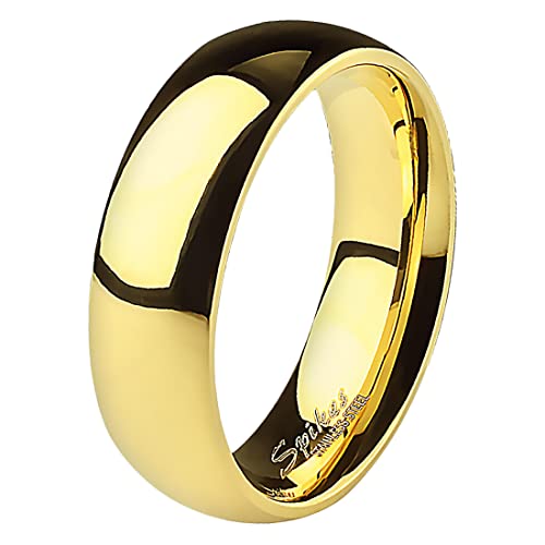 Taffstyle Band Ring Edelstahl Herrenring Damenring Partnerring Trauring Verlobungsring Damen Herren Gold Größe 49 (15.6) Breit 6mm von Taffstyle