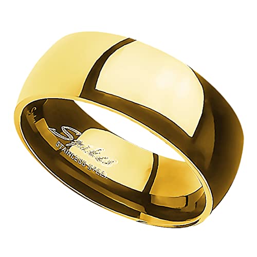 Taffstyle Band Ring Edelstahl Herrenring Damenring Partnerring Trauring Verlobungsring Damen Herren Gold Größe 63 (20.1) Breit 8mm von Taffstyle