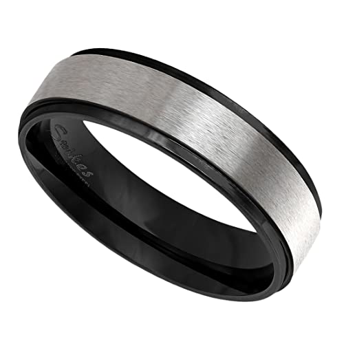 Taffstyle Band Ring Edelstahl gebürstet Herrenring Damenring Partnerring Verlobungsring Damen Herren Silber Schwarz Größe 55 (17.5) von Taffstyle