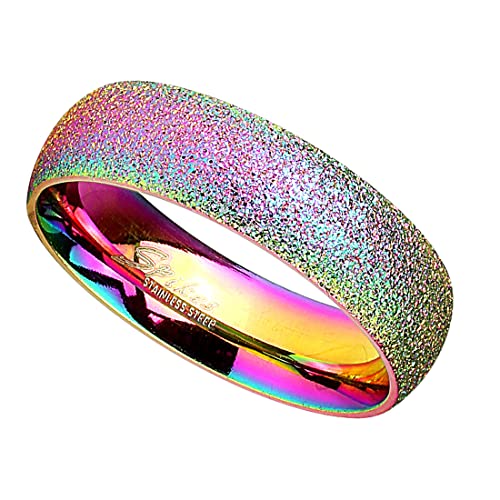 Taffstyle Band Ring Edelstahl mit Diamantoptik Ehering Herrenring Damenring Partnerring Damen Herren Trauring Rainbow Größe 65 (20.7) von Taffstyle