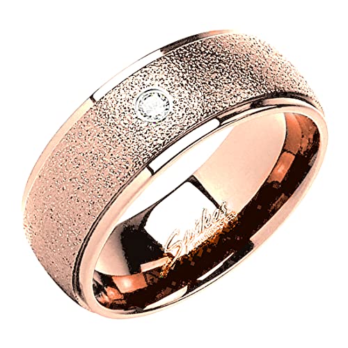 Taffstyle Band Ring Edelstahl mit Glitzer Kristall Ehering Herrenring Damenring Damen Herren Trauring Größe 60 (19.1) Rosegold Breit 6mm von Taffstyle