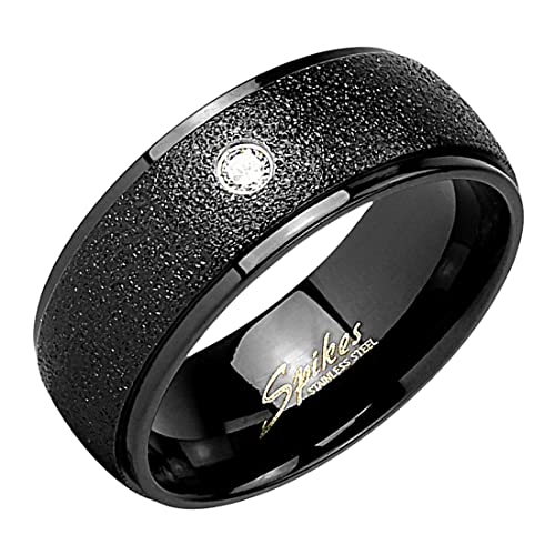 Taffstyle Band Ring Edelstahl mit Glitzer Kristall Ehering Herrenring Damenring Damen Herren Trauring Größe 65 (20.7) Schwarz Breit 8mm von Taffstyle