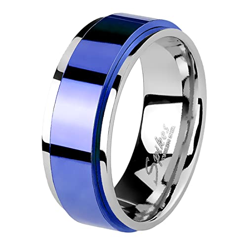 Taffstyle Band Ring Edelstahl mit Spinning Herrenring Damenring Partnerring Trauring Damen Herren Silber Blau Größe 51 (16.2) Breit 6mm von Taffstyle