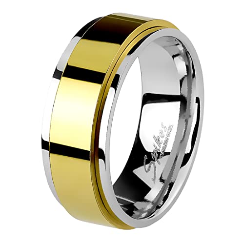 Taffstyle Band Ring Edelstahl mit Spinning Herrenring Damenring Partnerring Trauring Damen Herren Silber Gold Größe 62 (19.7) Breit 8mm von Taffstyle