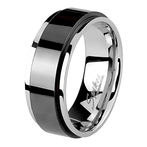 Taffstyle Band Ring Edelstahl mit Spinning Herrenring Damenring Partnerring Trauring Damen Herren Silber Schwarz Größe 51 (16.2) Breit 6mm von Taffstyle