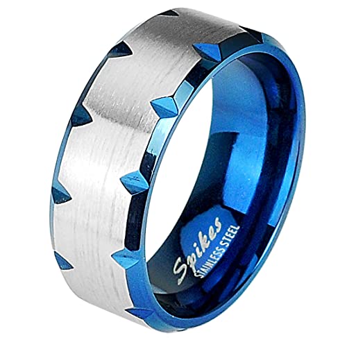 Taffstyle Band Ring Edelstahl mit Tribal Cut Herrenring Damenring Partnerring Trauring Damen Herren Silber Blau Größe 69 (22.0) Breit 8mm von Taffstyle