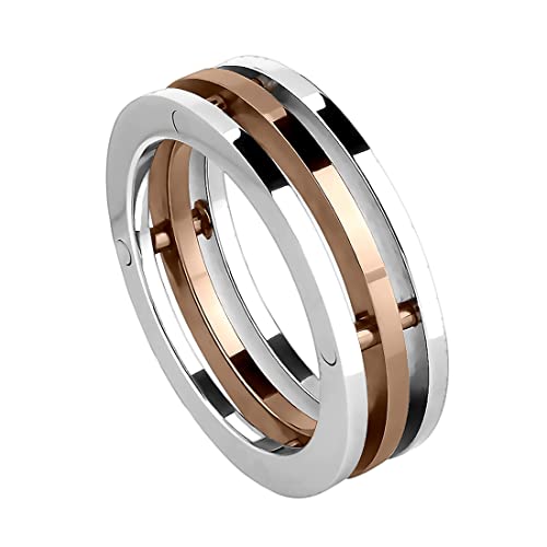 Taffstyle Band Ring Edelstahl poliert 3 Reihen Teilig Herrenring Damenring Partnerring Trauring Damen Herren Silber Rosegold Größe 54 (17.2) von Taffstyle