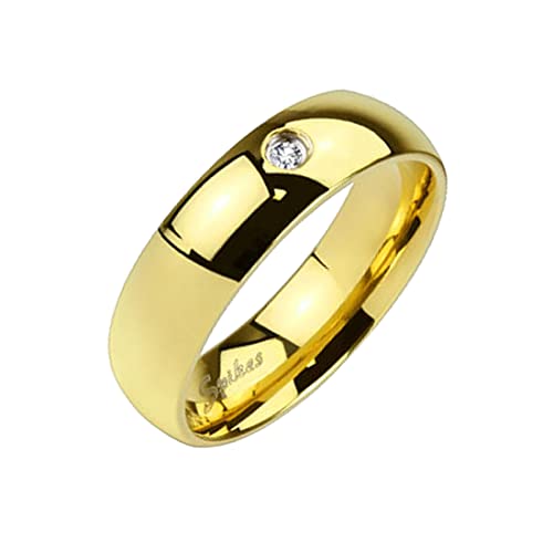 Taffstyle Band Ring Edelstahl poliert mit Kristall Herrenring Damenring Partnerring Verlobungsring Damen Herren Gold Breite 4mm Größe 48 (15.3) von Taffstyle