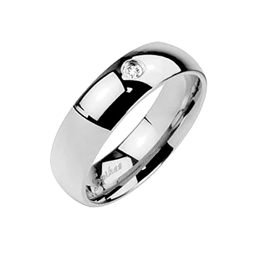 Taffstyle Band Ring Edelstahl poliert mit Kristall Herrenring Damenring Partnerring Verlobungsring Damen Herren Silber Breite 6 mm Größe 52 (16.6) von Taffstyle