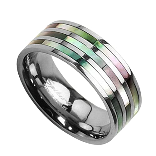 Taffstyle Band Ring Titan Wedding Triple Abalone Perlmutt Inlay Herrenring Damenring Partnerring Damen Herren Silber Silber Größe 73 (23.2) von Taffstyle