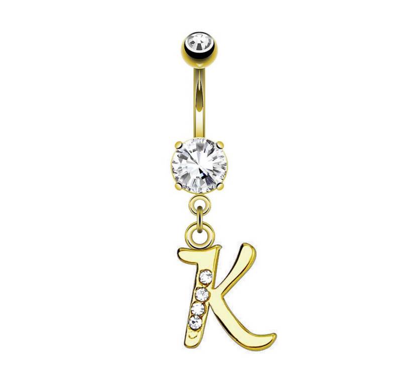 Taffstyle Bauchnabelpiercing Banane Stecker vergoldet Kristall Buchstabe Anhänger Chirurgenstahl (Piercing Banane Bauchpiercing Schmuck Stecker Buchstaben Anhänger), Aus hochwertigem Chirurgenstahl von Taffstyle