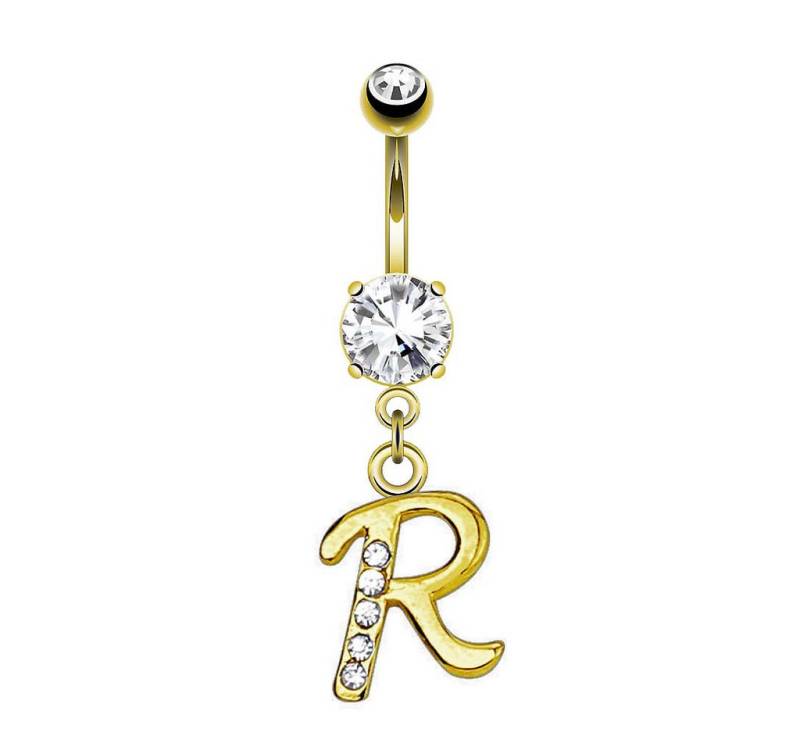 Taffstyle Bauchnabelpiercing Banane Stecker vergoldet Kristall Buchstabe Anhänger Chirurgenstahl (Piercing Banane Bauchpiercing Schmuck Stecker Buchstaben Anhänger), Aus hochwertigem Chirurgenstahl von Taffstyle