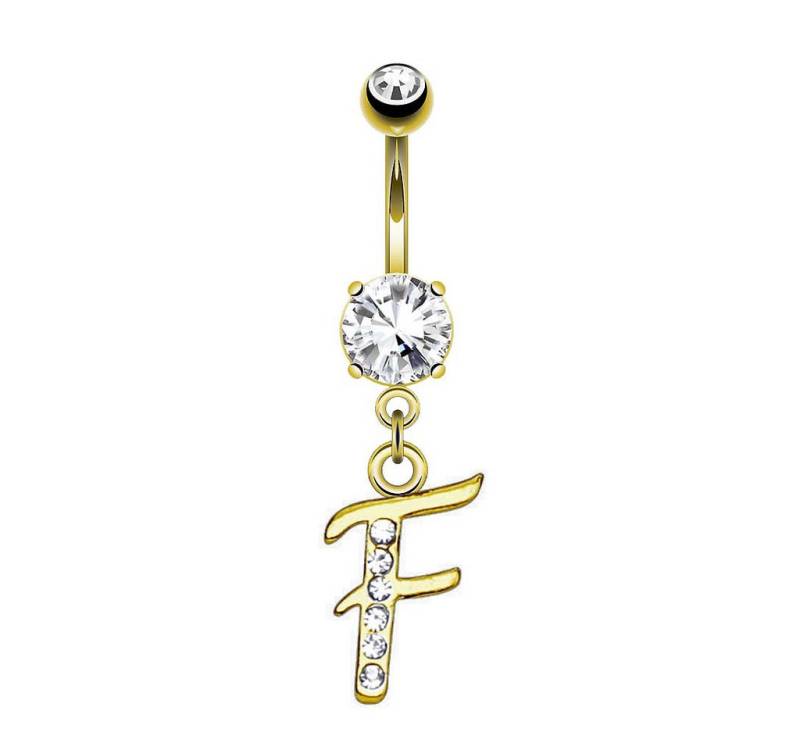 Taffstyle Bauchnabelpiercing Banane Stecker vergoldet Kristall Buchstabe Anhänger Chirurgenstahl (Piercing Banane Bauchpiercing Schmuck Stecker Buchstaben Anhänger), Aus hochwertigem Chirurgenstahl von Taffstyle