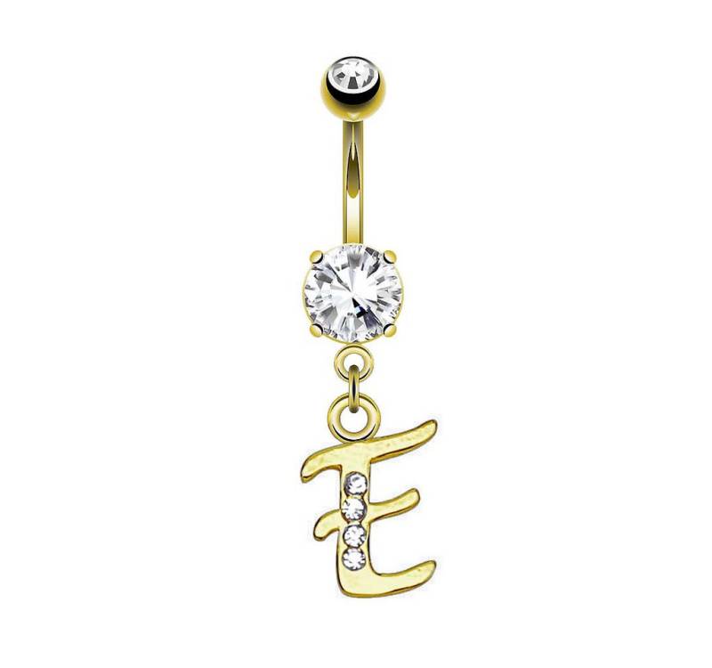 Taffstyle Bauchnabelpiercing Banane Stecker vergoldet Kristall Buchstabe Anhänger Chirurgenstahl (Piercing Banane Bauchpiercing Schmuck Stecker Buchstaben Anhänger), Aus hochwertigem Chirurgenstahl von Taffstyle