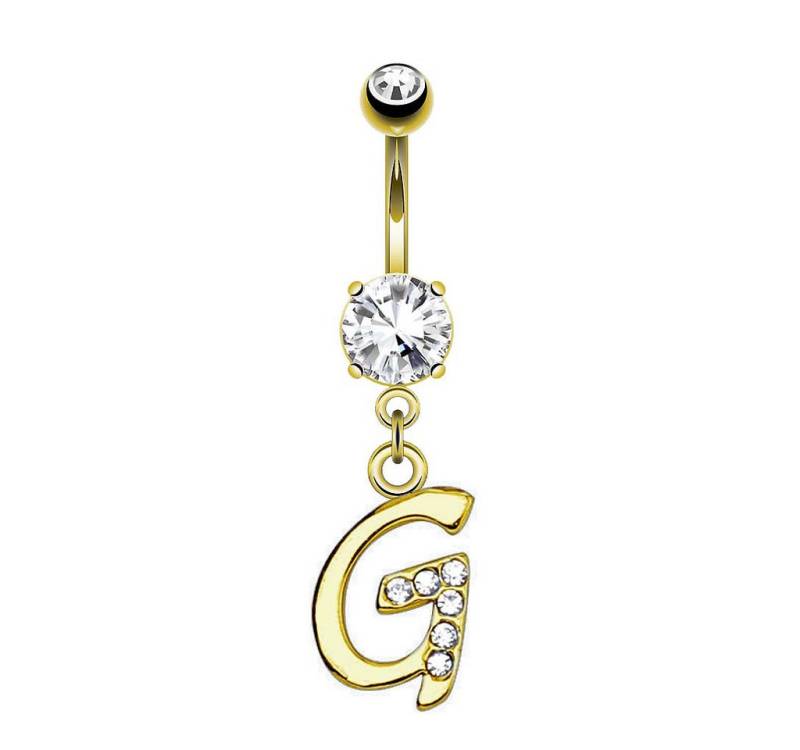 Taffstyle Bauchnabelpiercing Banane Stecker vergoldet Kristall Buchstabe Anhänger Chirurgenstahl (Piercing Banane Bauchpiercing Schmuck Stecker Buchstaben Anhänger), Aus hochwertigem Chirurgenstahl von Taffstyle