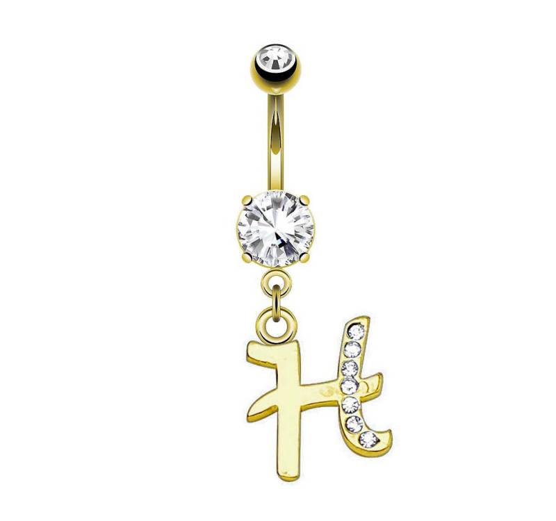 Taffstyle Bauchnabelpiercing Banane Stecker vergoldet Kristall Buchstabe Anhänger Chirurgenstahl (Piercing Banane Bauchpiercing Schmuck Stecker Buchstaben Anhänger), Aus hochwertigem Chirurgenstahl von Taffstyle